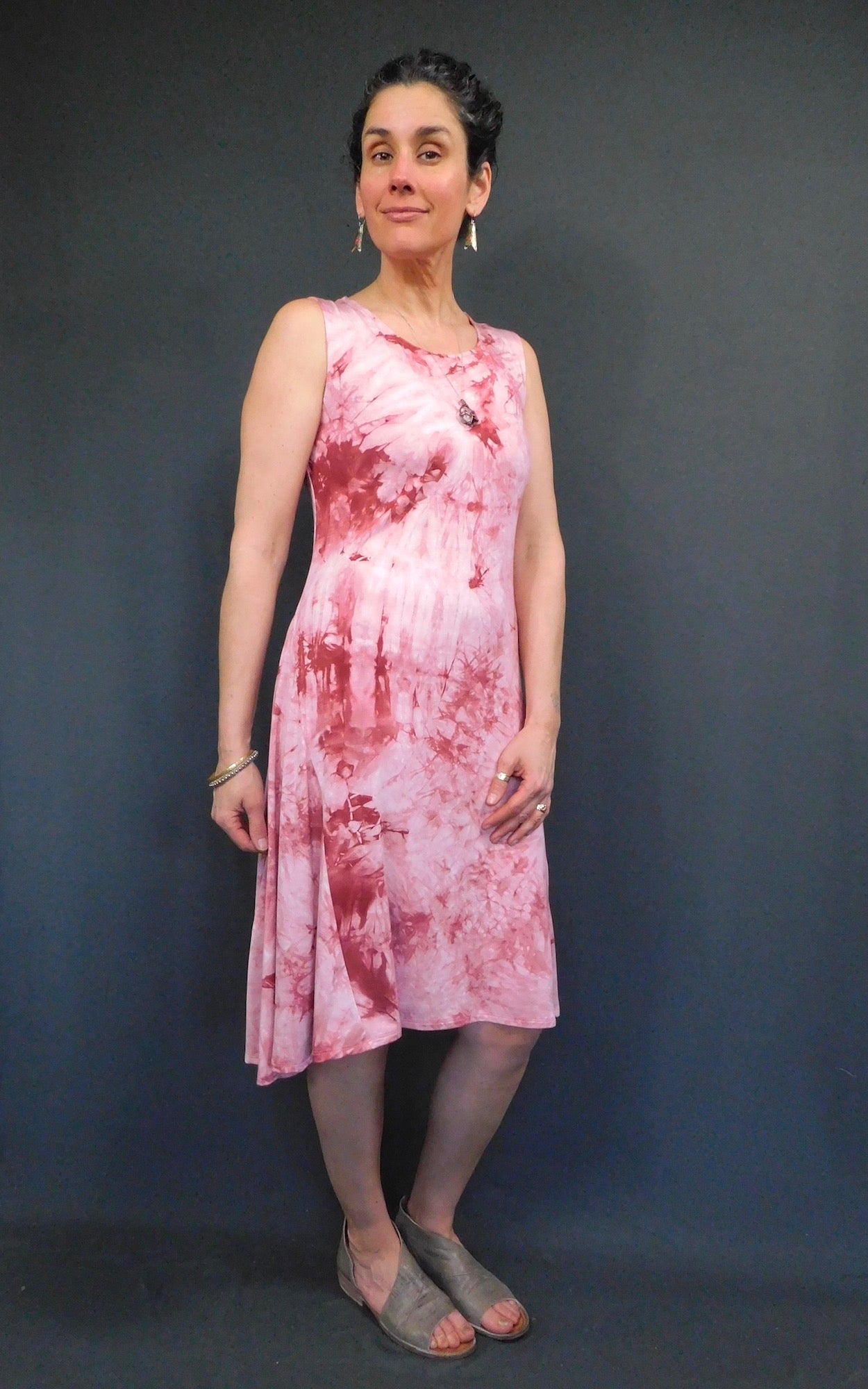 Bamboo Tie Dye Sleeveless Tank Dress - Sangria