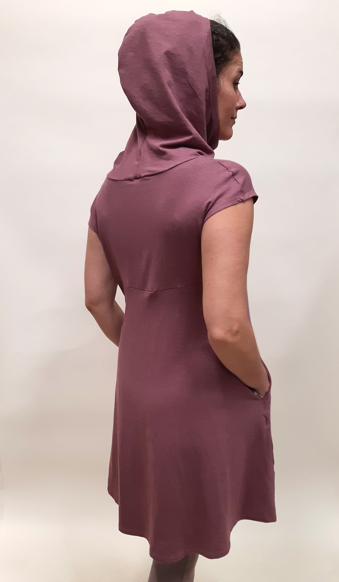 Hemp Organic Cotton Cap Sleeve Hooded Tunic ROSE BROWN