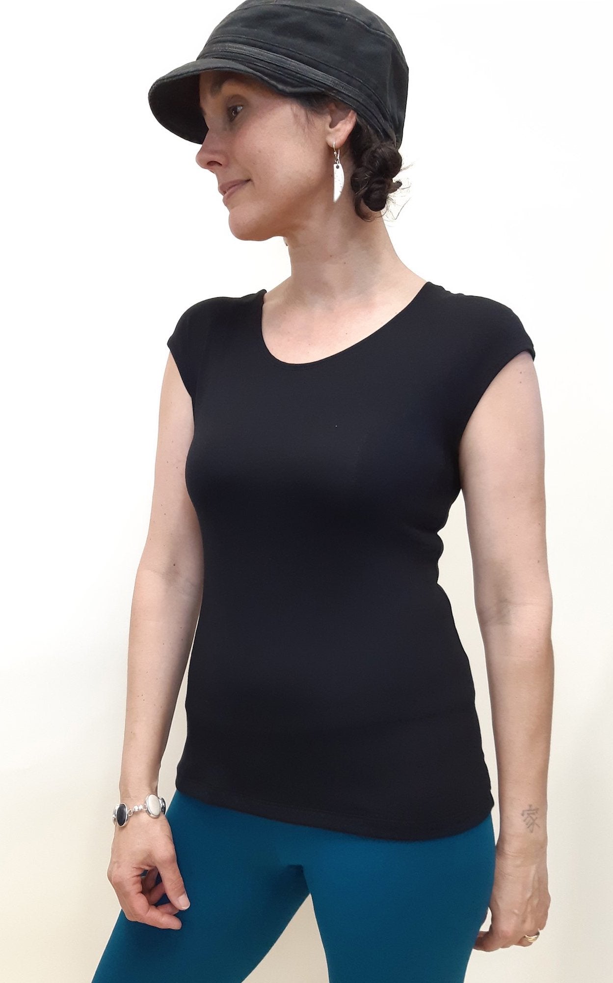 Bamboo Cap Sleeve T-shirt Black