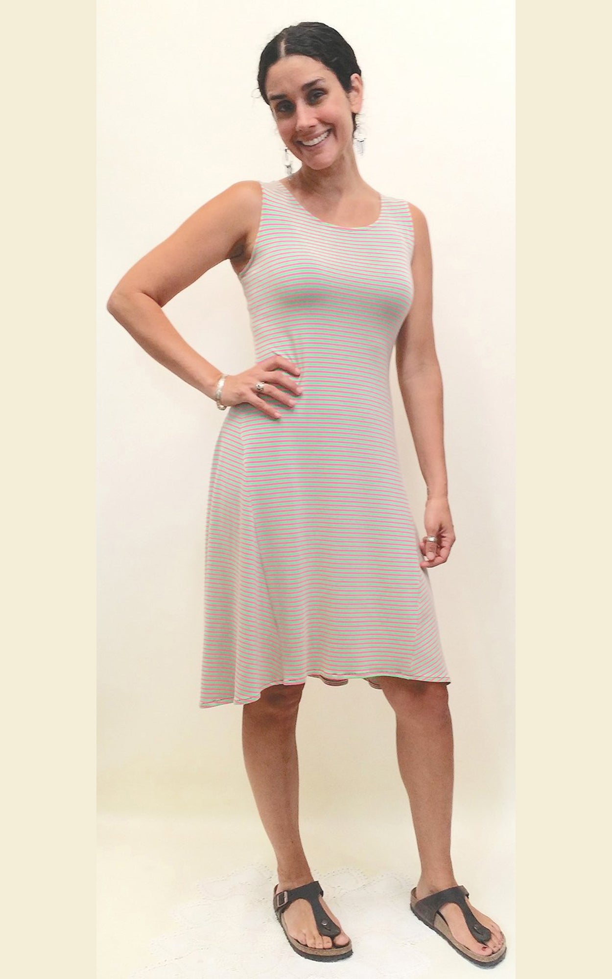 Bamboo Cotton Fitted Tank Dress Pink Stripe - MEDIUM / LARGE ONLY