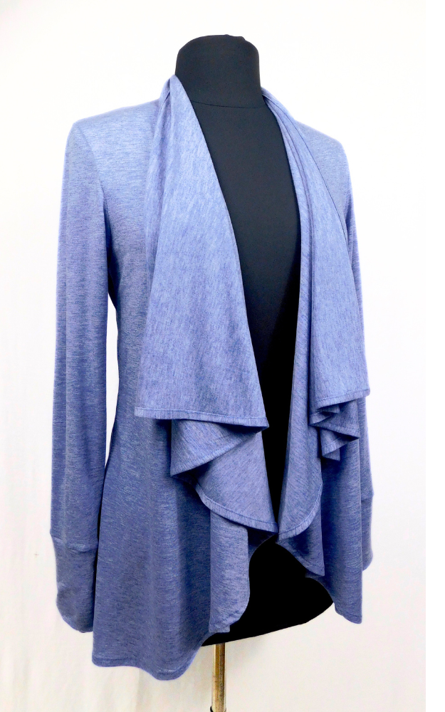Tencel Merino Wool Fitted Short Cardigan Wrap - Heather Blue