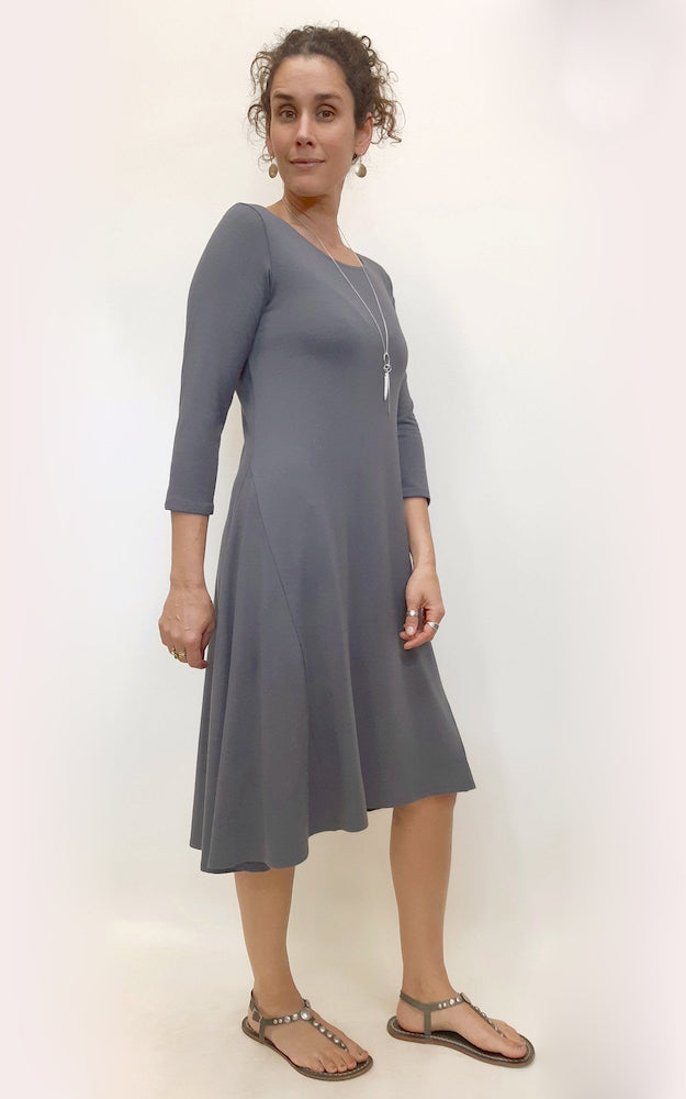 Bamboo Cotton Fitted Tank Dress 3/4 Sleeve Black or Shadow