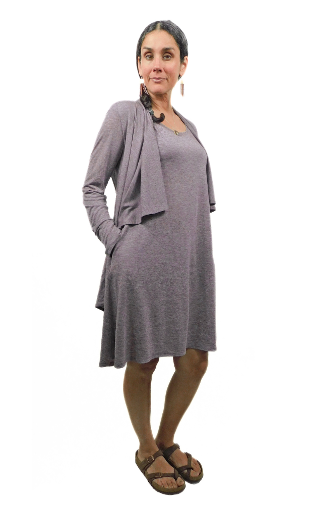 Cap Sleeve Tunic Dress w/pockets - Heather Eggplant - Tencel-Merino Wool