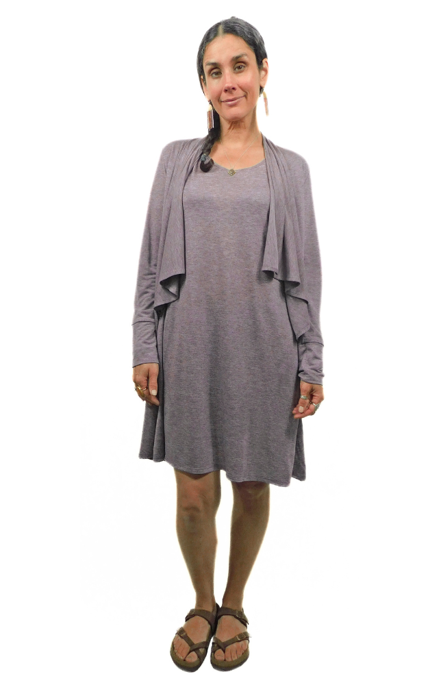 Cap Sleeve Tunic Dress w/pockets - Heather Eggplant - Tencel-Merino Wool