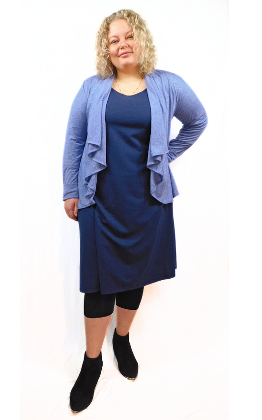 Tencel Merino Wool Fitted Short Cardigan Wrap - Heather Blue S-3XL