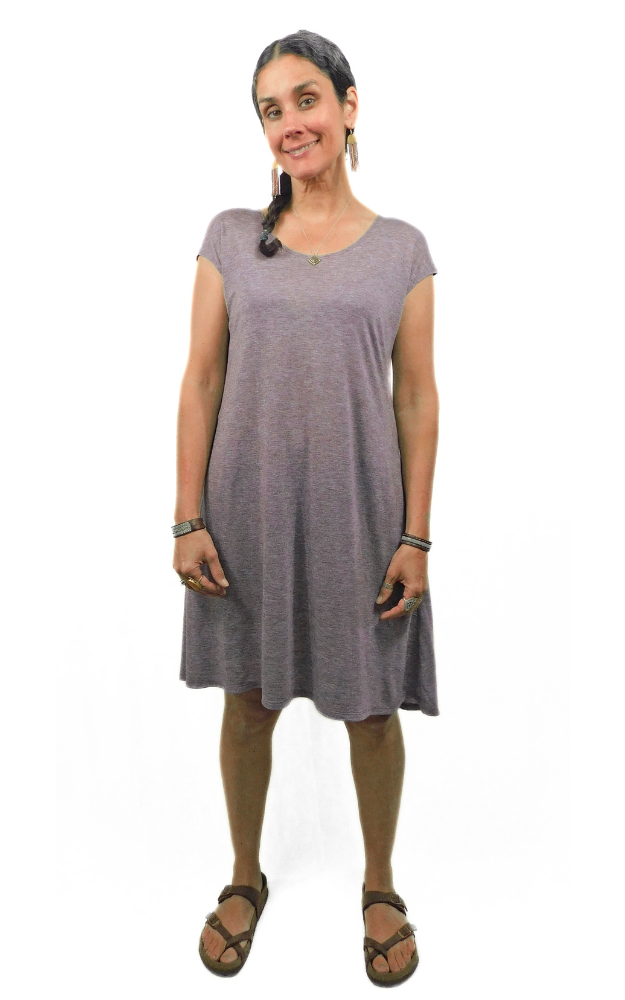 Cap Sleeve Tunic Dress w/pockets - Heather Eggplant - Tencel-Merino Wool