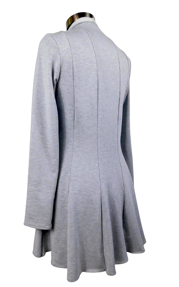 Gray cardigan back view on a mannequin against a white background