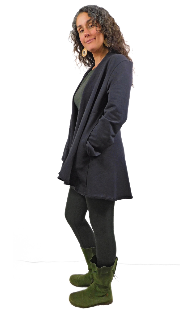 Bamboo Fleece Long Swing Jacket w/pockets - Black Bean