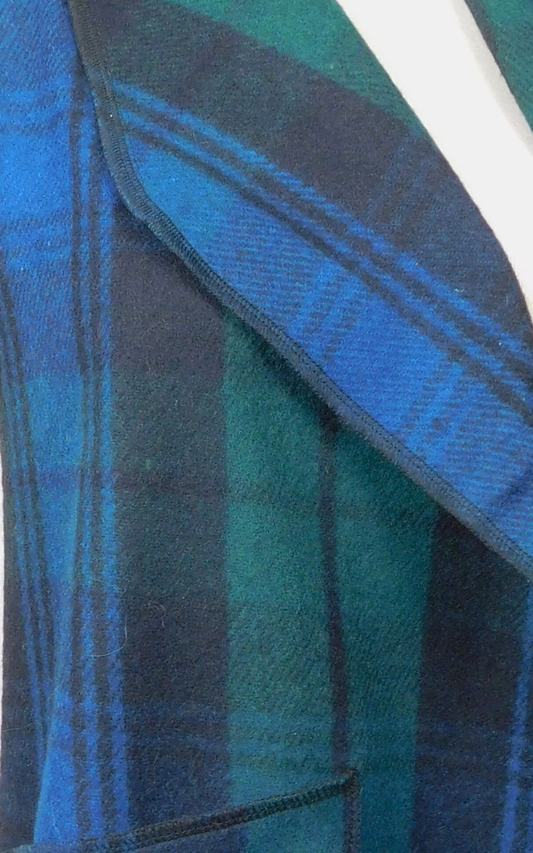 Close-up of a blue and green plaid fabric.