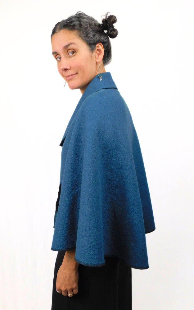 Merino Wool Cape Jacket - Blue Coral - Design Studio Manufacturer's Sample - Size S/M