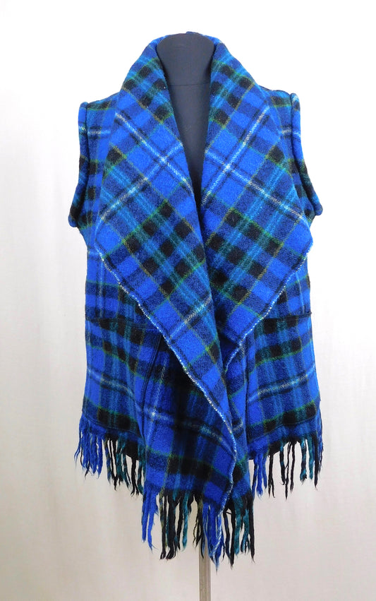 Recycled Wool Tartan Vest - Blue - Large