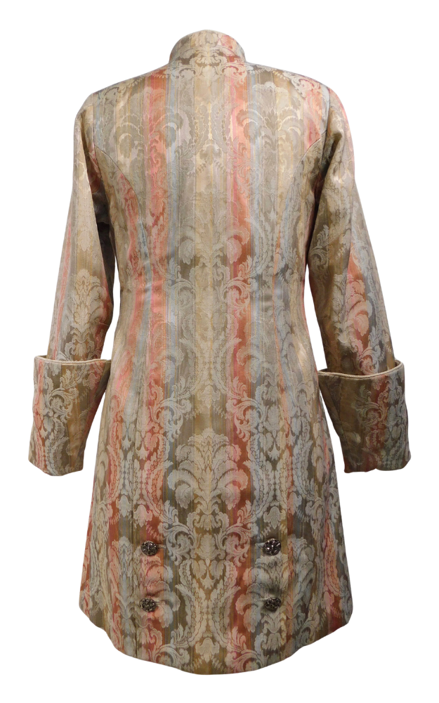Patterned coat back view on a white backgound