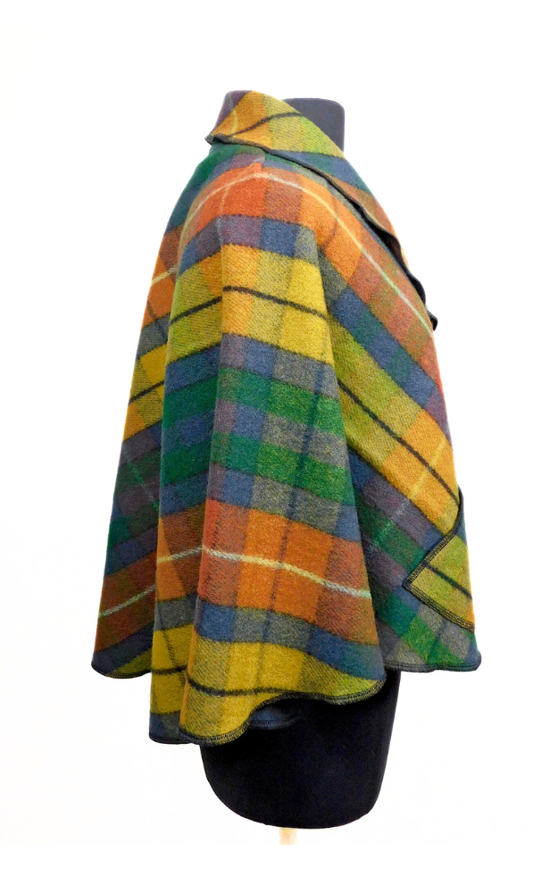 Merino Wool Tartan Cape Jacket - Antique Buchanan - Design Studio - Size S/M