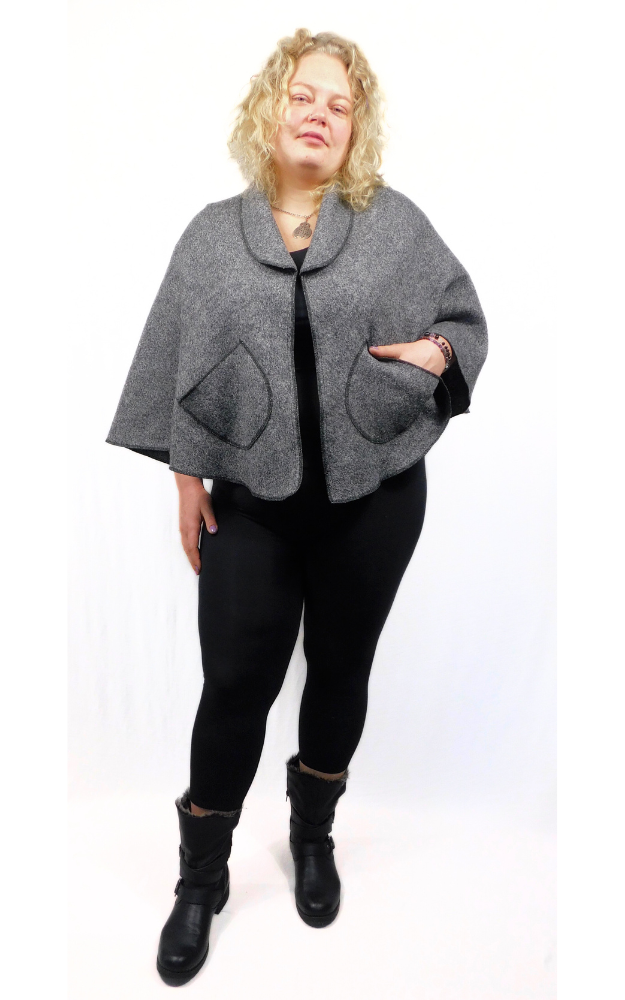 Boiled Wool Cape Jacket Charcoal Brenda Laine Designs