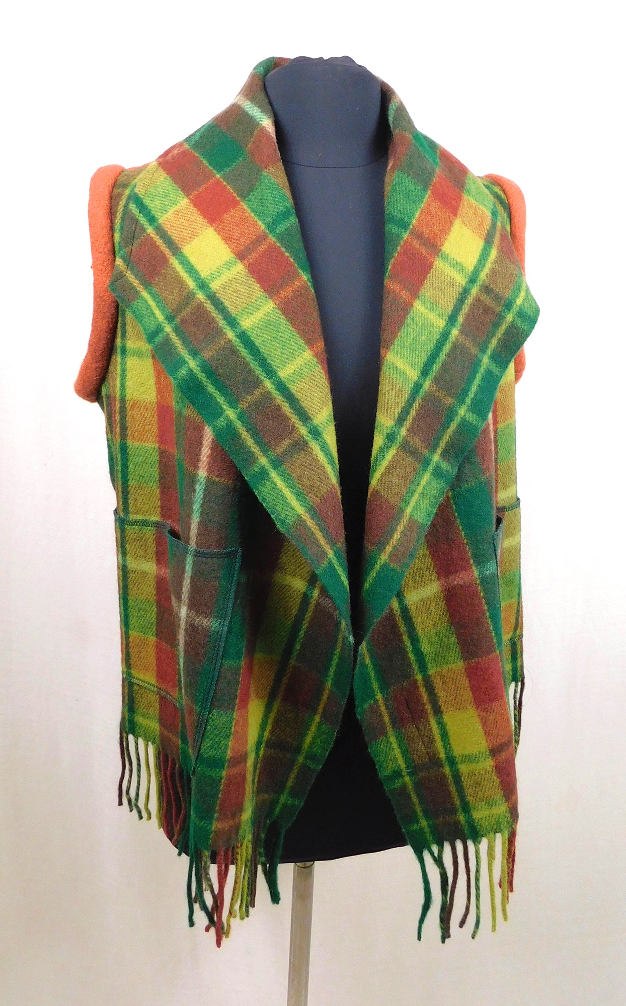 Merino Wool Tartan Vest Jacket - Canadian Rockies & Rust Wool- Size S/M