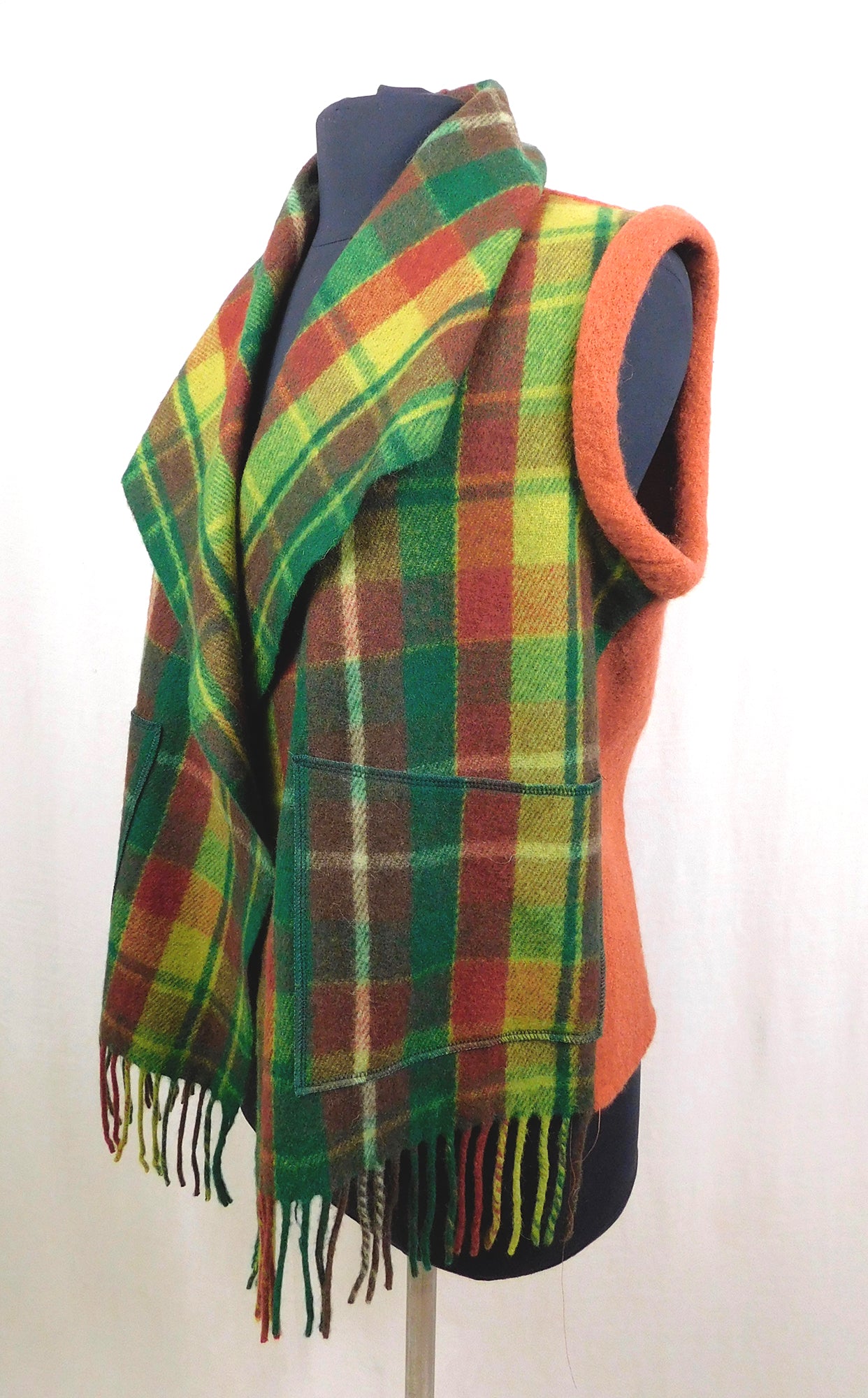 Merino Wool Tartan Vest Jacket - Canadian Rockies & Rust Wool- Size S/M