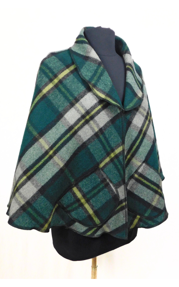 Merino Wool Tartan Cape Jacket - Cape Breton Tartan - Design Studio - Size M-XL