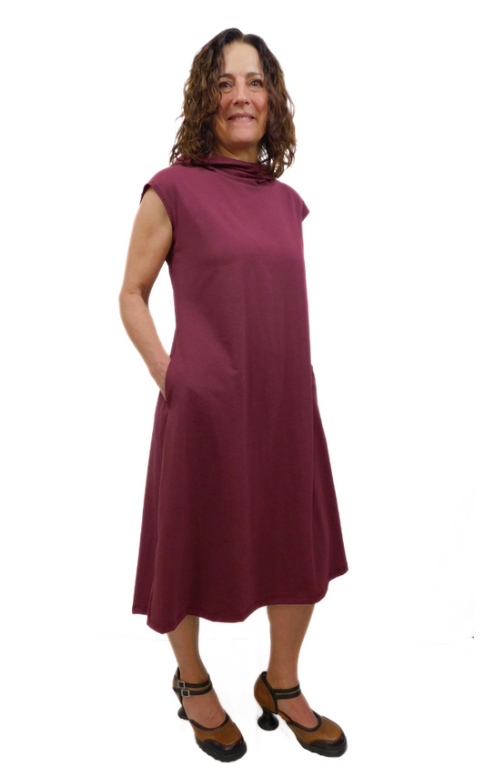 Hemp Organic Cotton Cap Sleeve Hooded LONG Tunic Dress - Heretic Wine