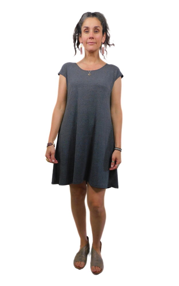 Cap Sleeve Tunic Dress w/pockets - Charcoal Bamboo