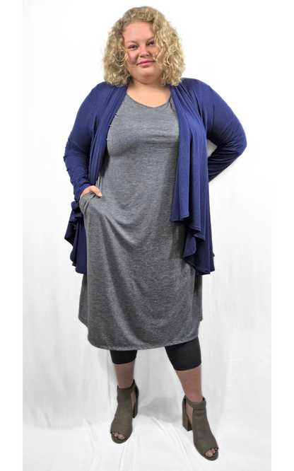 Tencel/Merino 3/4 Sleeve Long Tunic Dress w Pockets - Charcoal  L-3XL