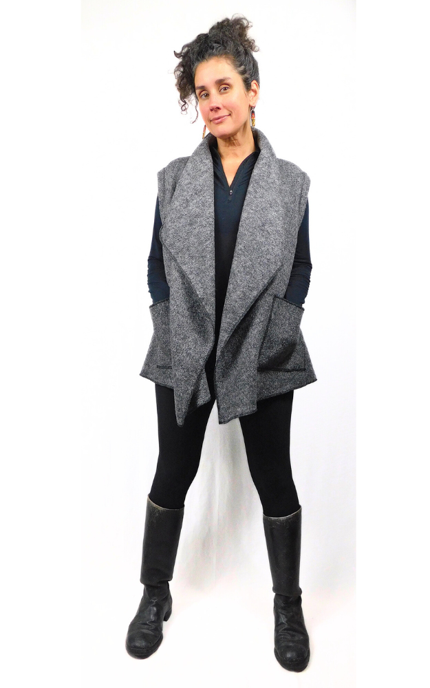 Boiled Wool Vest Jacket - Charcoal