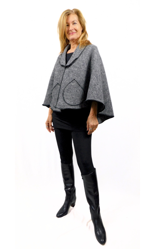 Boiled Wool Cape Jacket - Charcoal