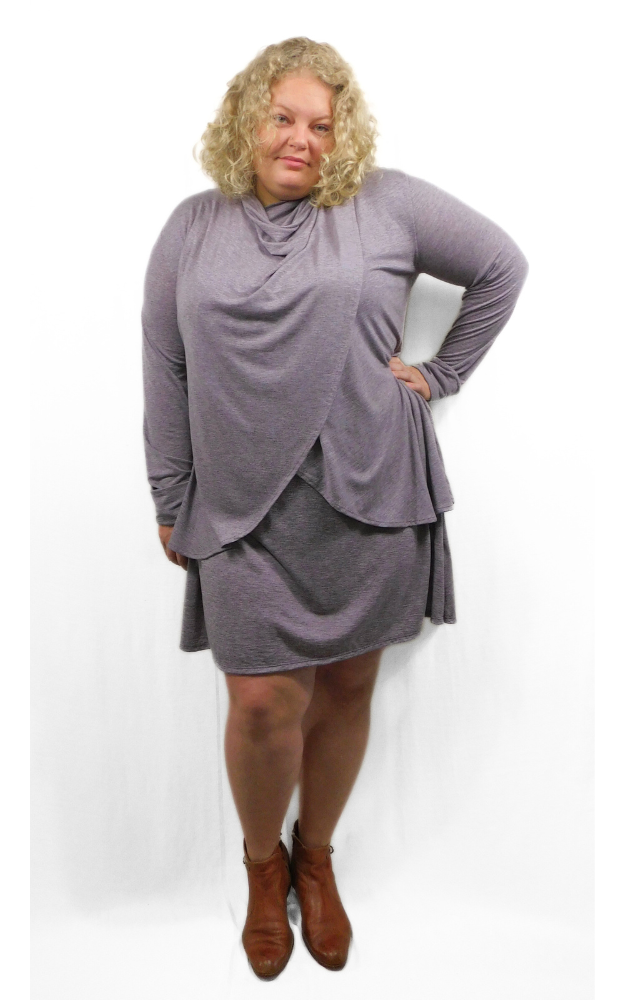 Cap Sleeve Tunic Dress w/pockets - Heather Eggplant - Tencel-Merino Wool