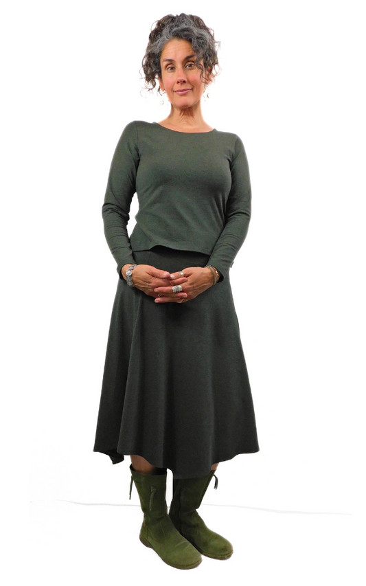 LONG Panel Skirt - Bamboo - Heather Forest Green