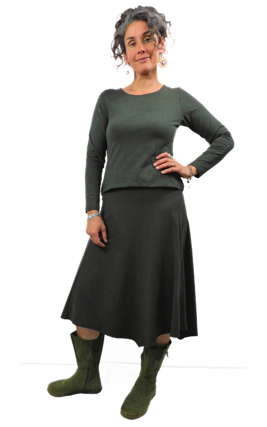 LONG Panel Skirt - Bamboo - Heather Forest Green