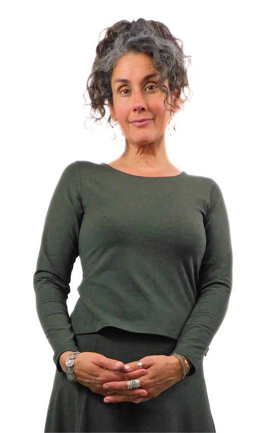 Long Sleeve Scoop Neck Top - Bamboo - Heather Forest Green