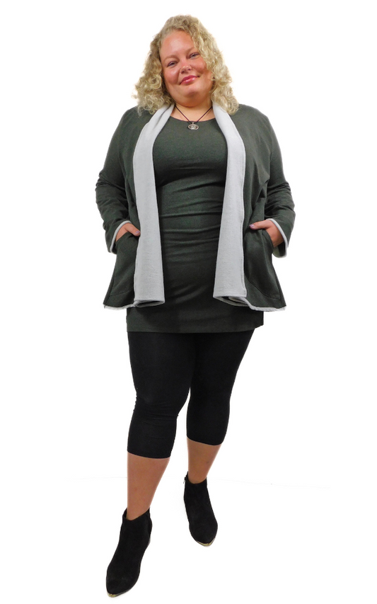 Bamboo Fleece Long Swing Jacket w/pockets  - Heather Forest Green