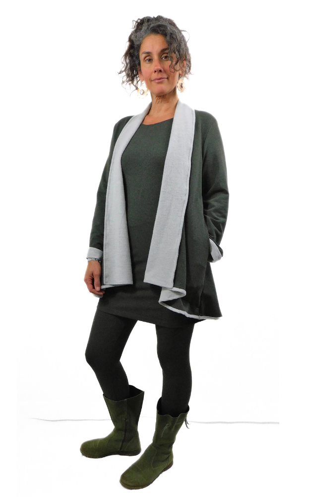Bamboo Fleece Long Swing Jacket w/pockets  - Heather Forest Green