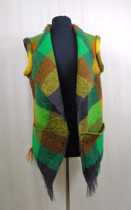 Recycled Wool/Mohair Vest - Green/Brown/Gold - M/L
