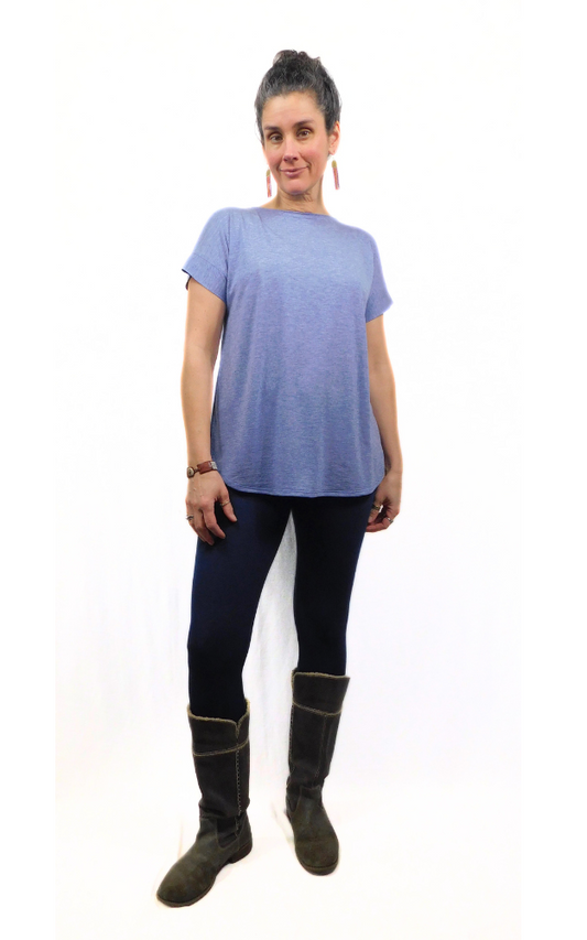 Tencel Merino Wool Scoop Hem T-shirt - Heather Blue