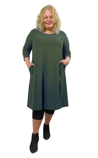 Bamboo/Cotton 3/4 Sleeve Long Tunic Dress w Pockets -Forest Green - XL-3XL (Copy)