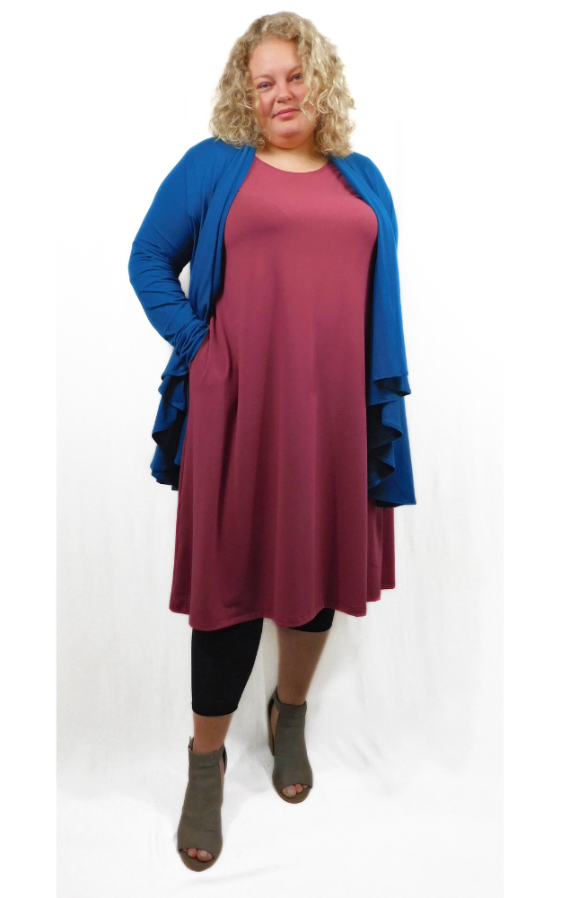 Bamboo/Cotton 3/4 Sleeve Long Tunic Dress w Pockets - Heretic (Wine) L-3XL