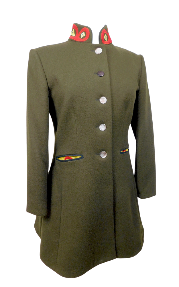 Green Coat with Red and Gold Design on Collar