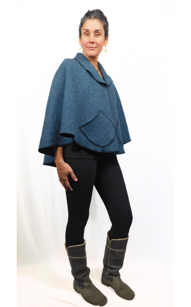 Boiled Wool Cape Jacket - Dusty Blue – Brenda Laine Designs