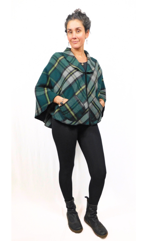 Merino Wool Tartan Cape Jacket - Cape Breton Tartan - Design Studio - Size M-XL