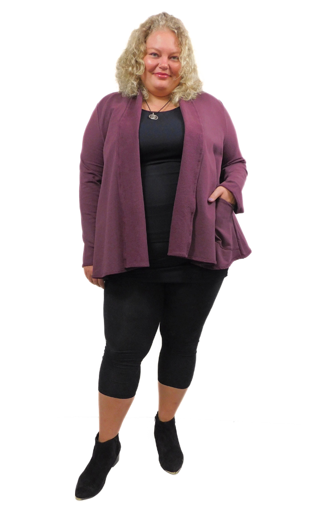 Bamboo Fleece Long Swing Jacket w/pockets  - Mahogany