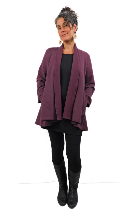 Bamboo Fleece Long Swing Jacket w/pockets  - Mahogany