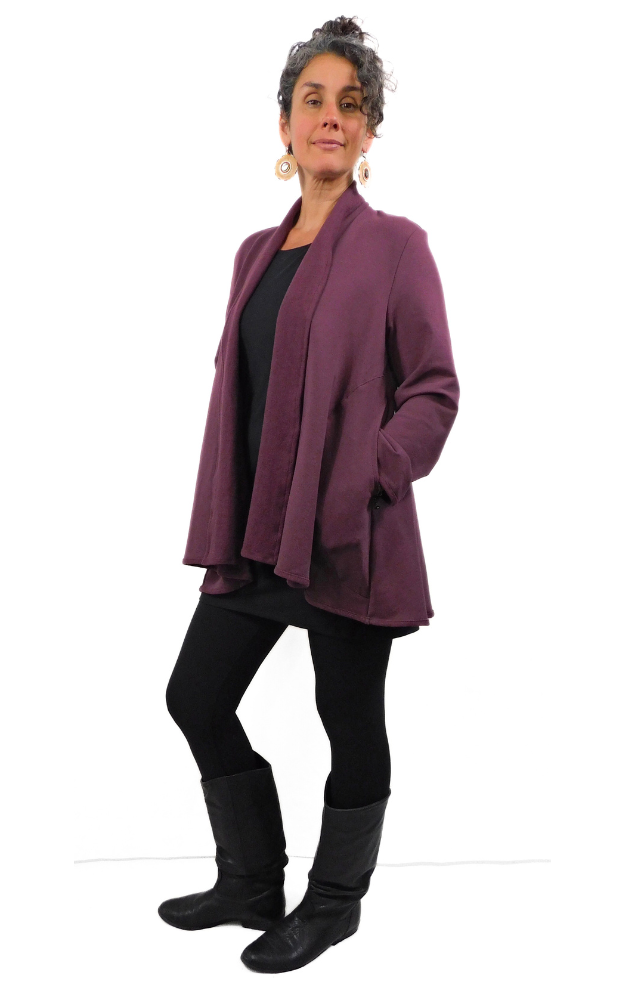 Bamboo Fleece Long Swing Jacket w/pockets  - Mahogany