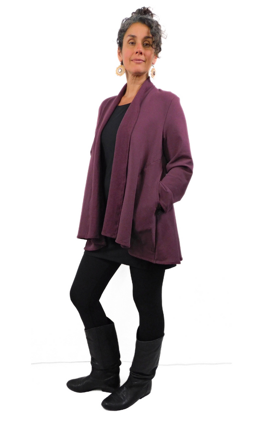 Bamboo Fleece Long Swing Jacket w/pockets  - Mahogany