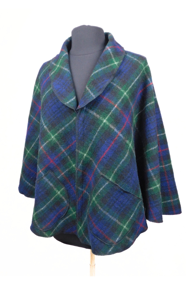 Recycled Yarn Wool Tartan Cape Jacket - McKenzie Tartan - Design Studio - Size L-2XL