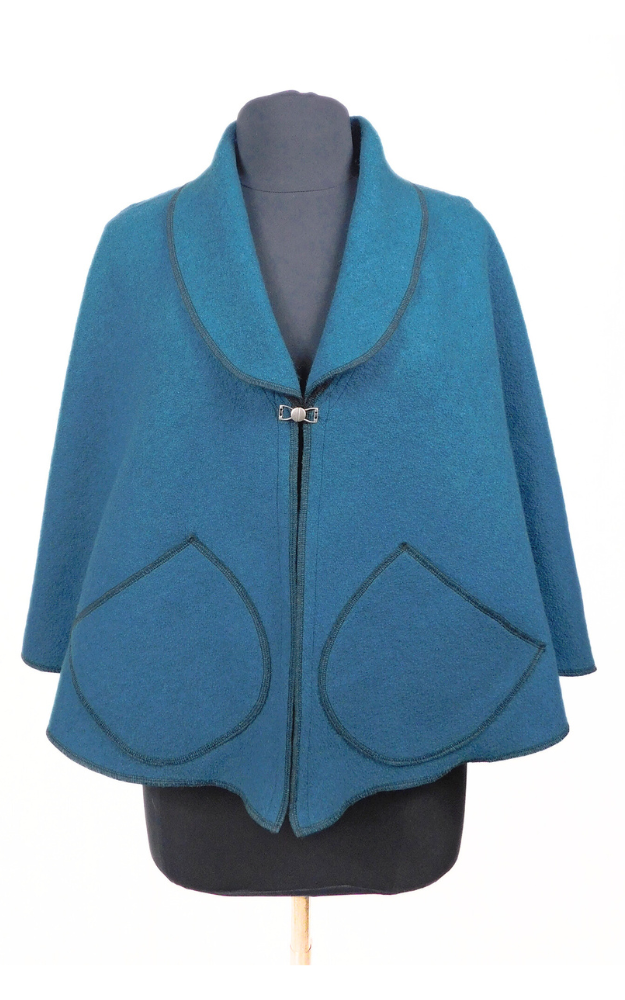 Merino Wool Cape Jacket - Blue Coral - Design Studio Manufacturer's Sample - Size S/M