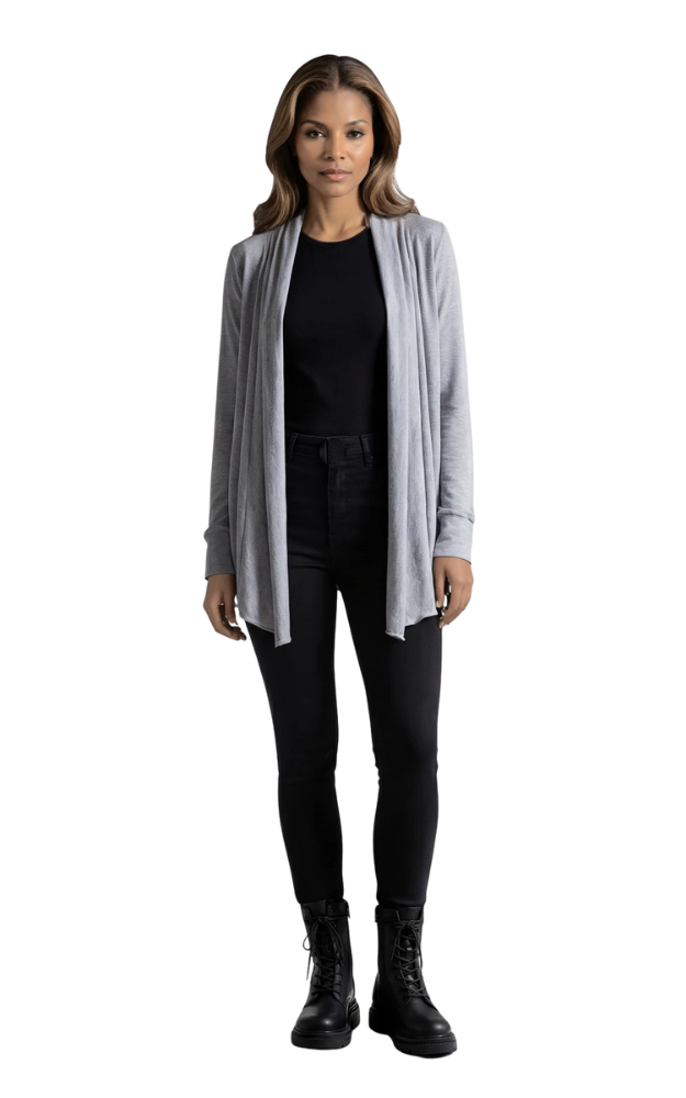 Merino Lettuce Wrap Cardigan -  Grey Mix