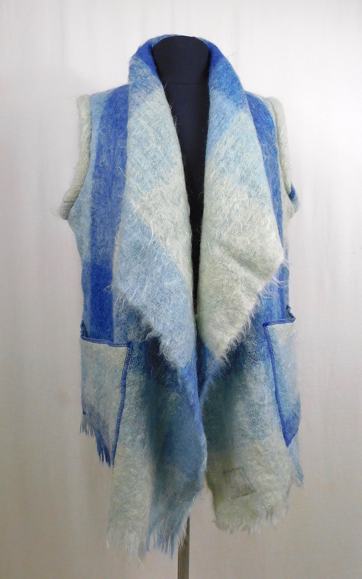 Recycled Mohair Vest -Blue White -M/L