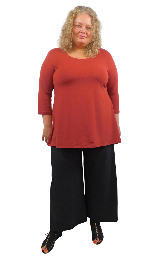 Hemp Organic 3/4 Sleeve Tunic - Sangria / Black