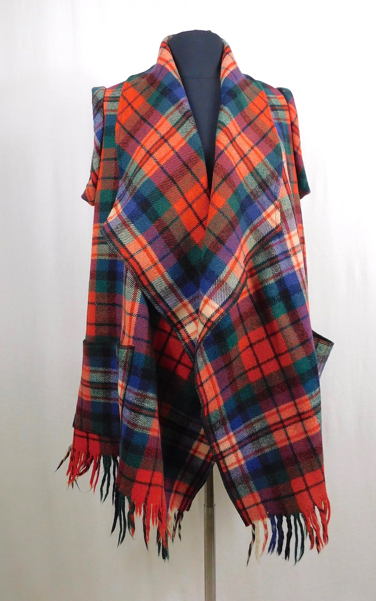 Recycled Wool Tartan Vest - Red Orange Green M-XL