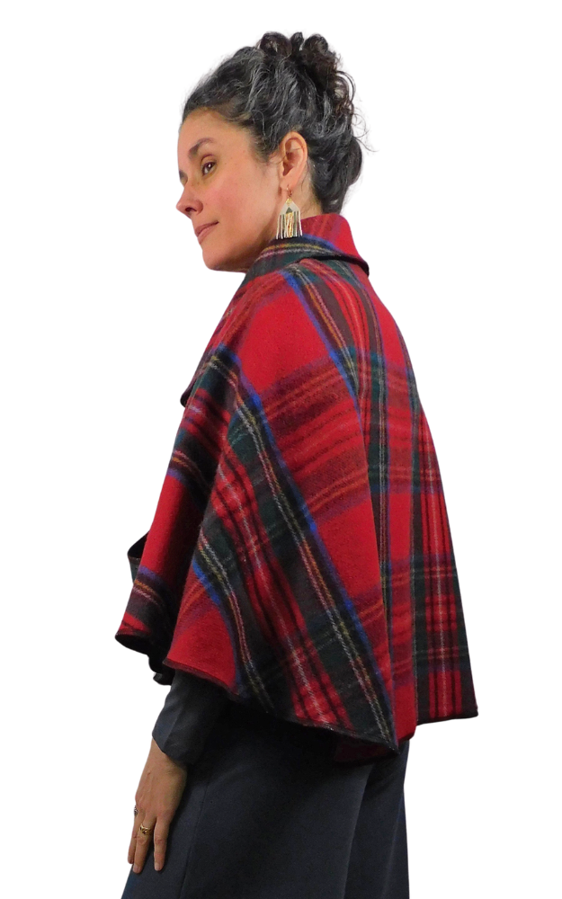 Wool Tartan Cape Jacket - Royal Stewart - Design Studio - Size S/M